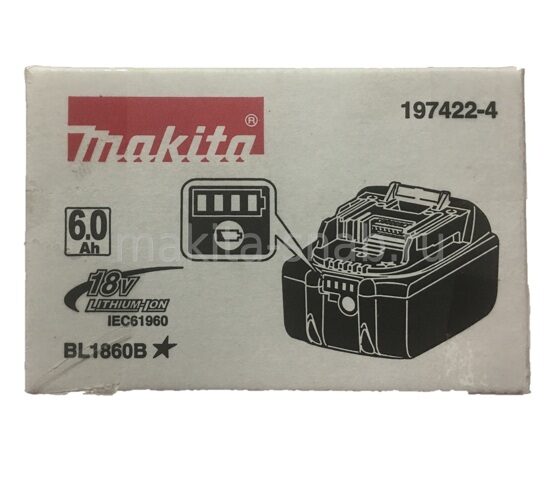 Аккумулятор Li-Ion 18 В 6.0 Ач с индикацией Makita BL1860B 197422-4 1230465102